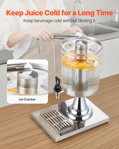 Dryckesdispenser, 8L dryckesdispenser för fester, juicedispensrar i rostfritt stål + plast med kran och isbricka, iste-citronjuicedispensrar, för restauranger, hotell