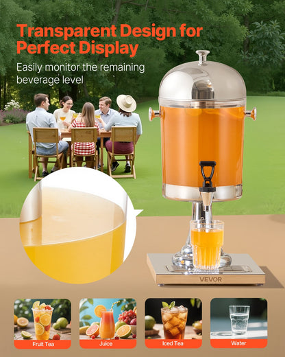 Dryckesdispenser, 8L dryckesdispenser för fester, juicedispensrar i rostfritt stål + plast med kran och isbricka, iste-citronjuicedispensrar, för restauranger, hotell