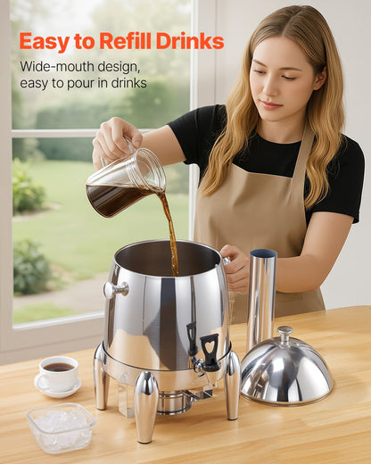 Dryckesdispenser i rostfritt stål, 12L dryckesdispenser med alkoholbrännare, varma och kalla dryckesdispensrar för kaffe, te, varmt vatten, med isrör, för restauranger, hotell, fester