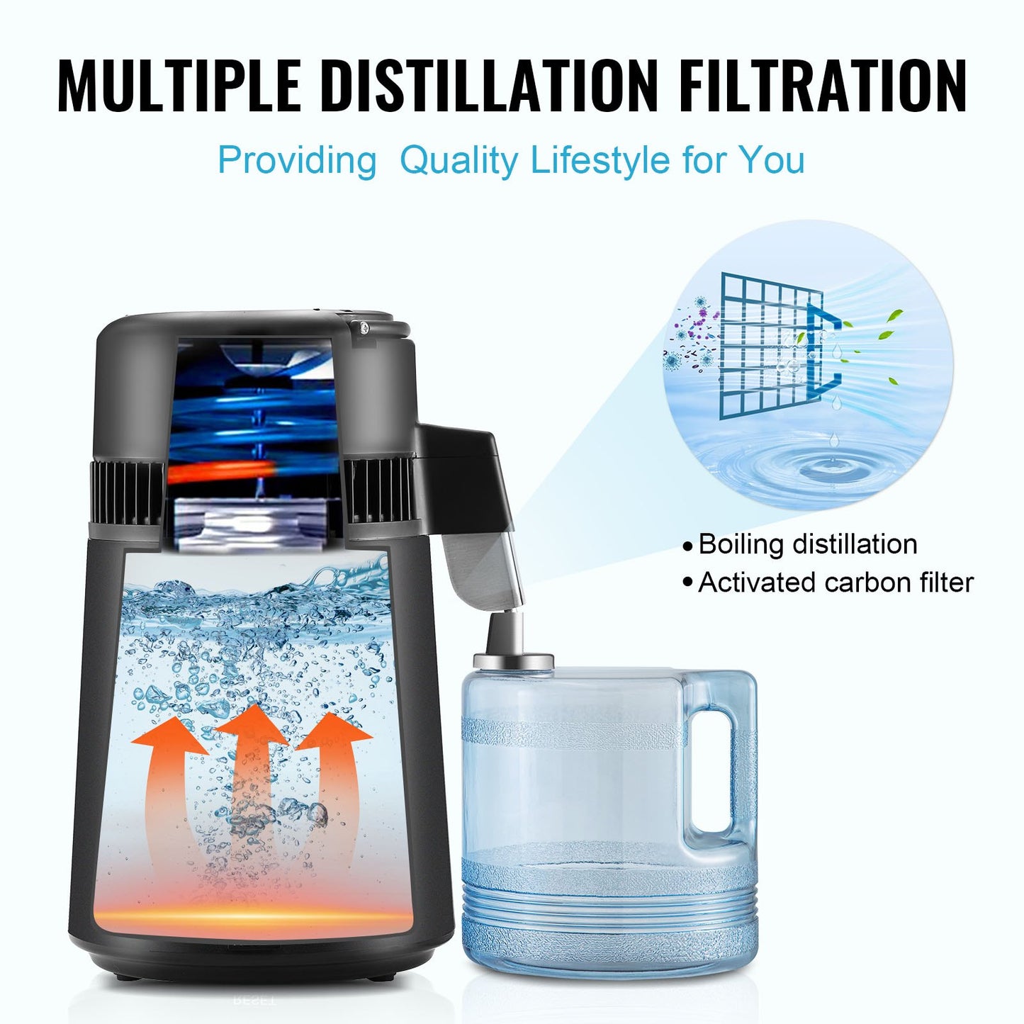 4L Water Distiller Purifier Machine Countertop Stainless Steel Interior