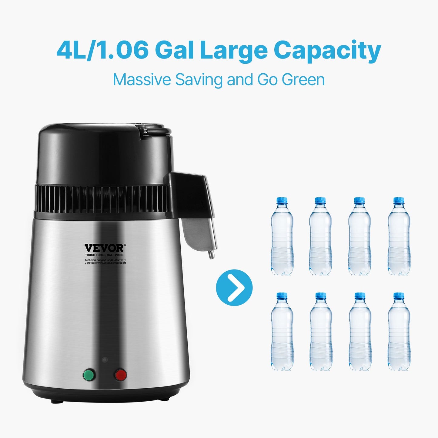 4L Water Distiller Purifier Machine Countertop Stainless Steel Interior