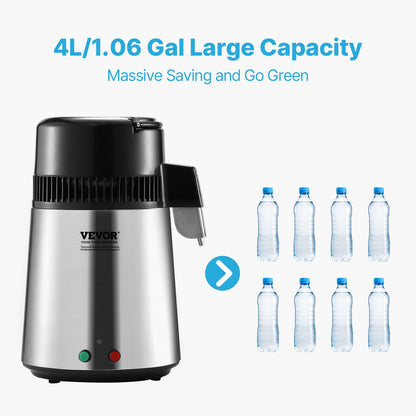 4L Water Distiller Purifier Machine Countertop Stainless Steel Interior