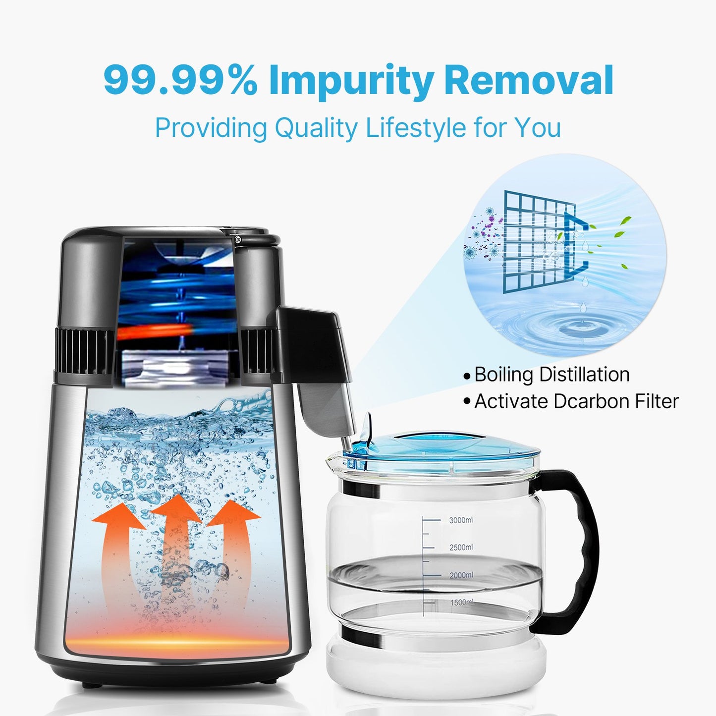 4L Water Distiller Purifier Machine Countertop Stainless Steel Interior