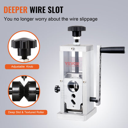 Manual Wire Stripping Machine, 1.5mm-40mm Copper Stripper with Hand Crank or Drill Powered, Visible Stripping Depth Reference, Portable Aluminum Frame Wire Peeler for Scrap Copper Recycling