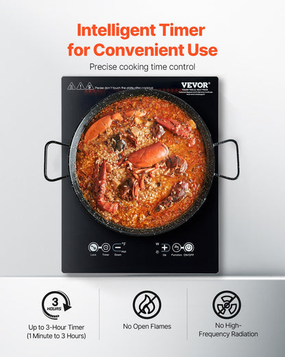 Portable Induction Cooktop, 2200W Electric Induction Burner with 11 Temperature Settings, Countertop Induction Hot Plate with 3H Timer, Child Lock, Easy to Clean, for Home Kitchen Cooking