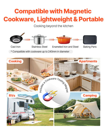 Portable Induction Cooktop, 2200W Electric Induction Burner with 11 Temperature Settings, Countertop Induction Hot Plate with 3H Timer, Child Lock, Easy to Clean, for Home Kitchen Cooking