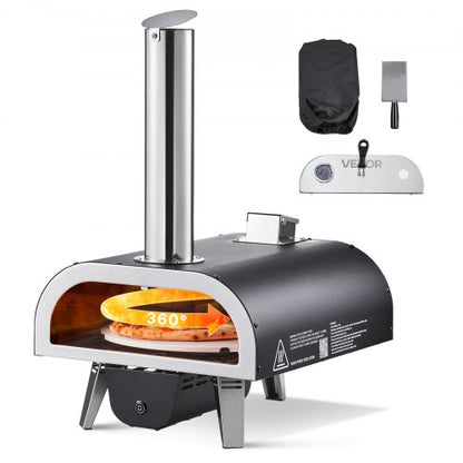 Outdoor Pizza Oven, 12 in Wood Fired Pizza Ovens, Pellet Pizza-Stove with Thermometer & Electric Rotation, Portable Pizza-Maker for Outside Backyard Patio Camping, Pizza-Stone, Carry Bag, Shovel