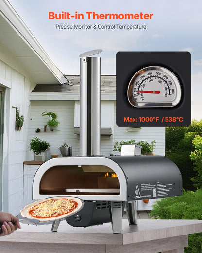 Outdoor Pizza Oven, 12 in Wood Fired Pizza Ovens, Pellet Pizza-Stove with Thermometer & Electric Rotation, Portable Pizza-Maker for Outside Backyard Patio Camping, Pizza-Stone, Carry Bag, Shovel