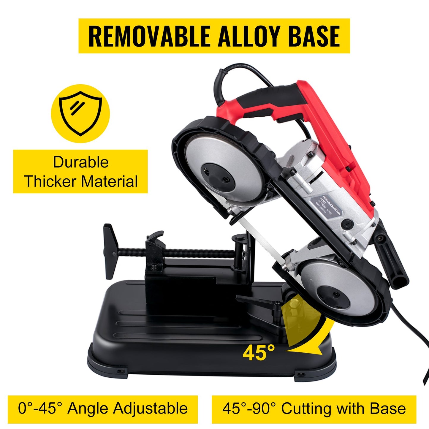 Portable Band Saw, 127 mm x 127 mm Cutting Depth with Removable Alloy Steel Base Cordless Band Saw, Hand held Band Saw,Variable Speed Portable Bandsaw, 10Amp Motor Deep Cut Band saw for Metal Wood