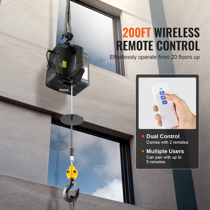 2-i-1 bärbar elektrisk lyftvinsch med trådlös fjärrkontroll, 499 kg