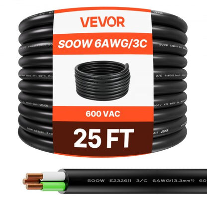 25 FT(7.62 m) 6AWG (16 mm²) Premium Electrical Power Cable Extension Cord Copper Wire
