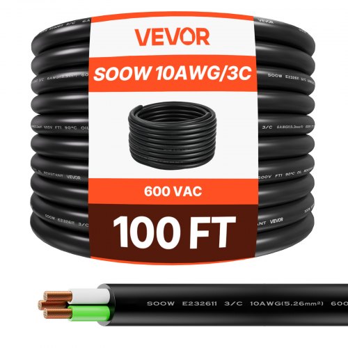100 FT (30,48 m) 10AWG (6 mm²) premium elektrisk strömkabel kopparförlängningssladd