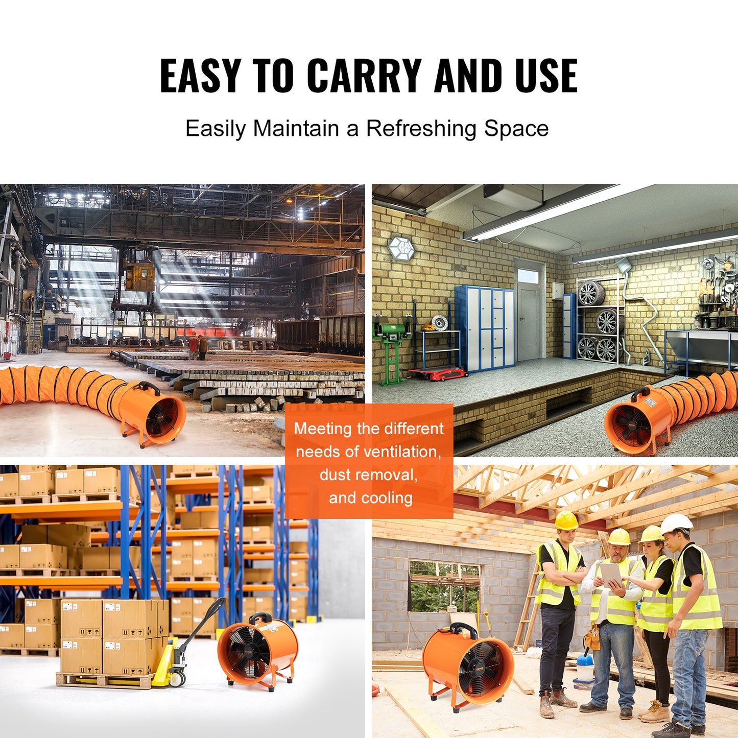 Bärbar fläkt, 203,2 mm kraftig cylinderfläkt med 10 m slang, 145 W kraftfull verkstadsfläkt 1020 CFM, industriell fläkt för att suga damm, rök, rök hem/arbetsplats