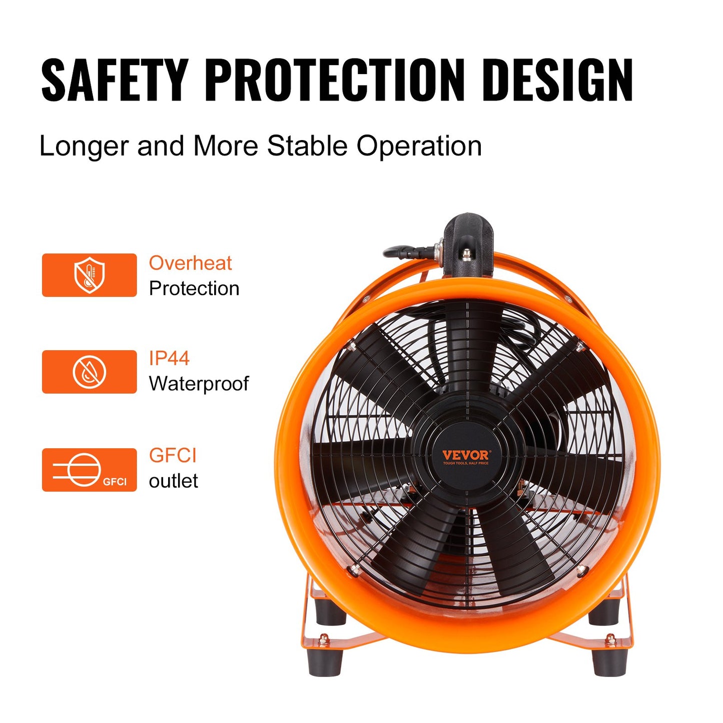 Portable Ventilator, 254mm Heavy Duty Cylinder Fan with 5m Duct Hose, 255W Strong Shop Exhaust Blower 1720CFM, Industrial Utility Blower for Sucking Dust, Smoke, Smoke Home/Workplace