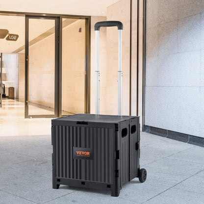 Hopfällbar verktygsvagn, 36 kg lastkapacitet, hopfällbar bärbar rullande låda med hållbart, kraftigt teleskophandtag och 2 hjul för resor, shopping, flytt av bagage, kontorsbruk, svart