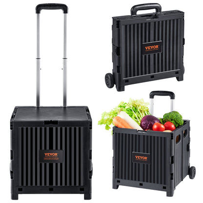 Hopfällbar verktygsvagn, 36 kg lastkapacitet, hopfällbar bärbar rullande låda med hållbart, kraftigt teleskophandtag och 2 hjul för resor, shopping, flytt av bagage, kontorsbruk, svart