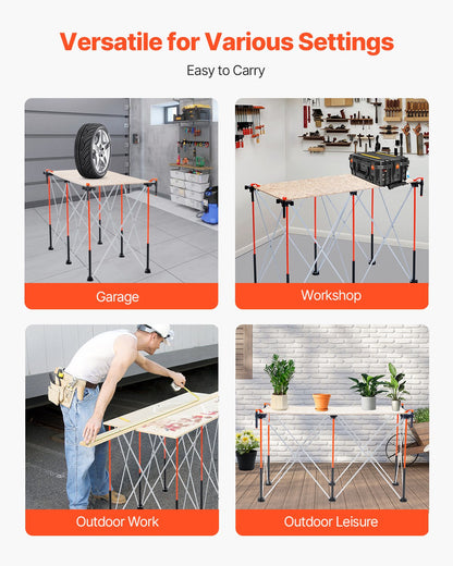 Bärbart hopfällbart arbetsställ, 1267 x 665 mm hopfällbar arbetsbänk, 1135 kg viktkapacitet, ingen montering. Hopfällbart arbetsställ med förvaringsväska, bordsskiva ingår ej, för garage, verkstad och utomhusbruk.