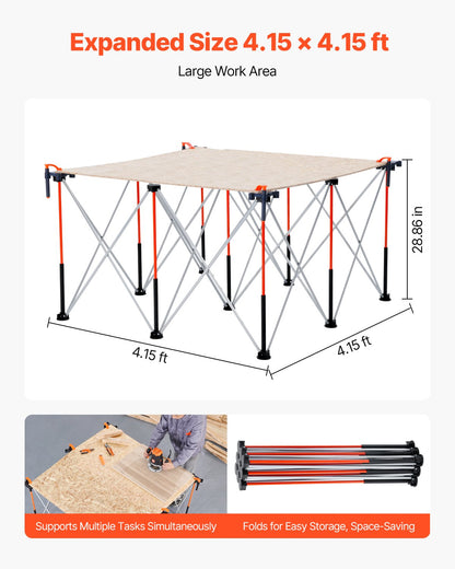 Portable Folding Workstand, 1264 x 1264 mm Collapsible Workbench, 1589 kg Weight Capacity, No Assembly Foldable Work Stand with Storage Bag, Table Top NOT Included, for Garage Workshop Outdoor
