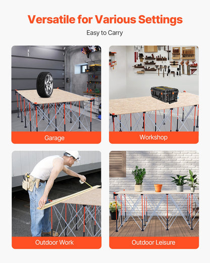 Bärbart hopfällbart arbetsställ, 2455 x 1260 mm hopfällbar arbetsbänk, 2724 kg viktkapacitet, ingen montering. Hopfällbart arbetsställ med förvaringsväska, bordsskiva ingår ej, för garage, verkstad och utomhusbruk.