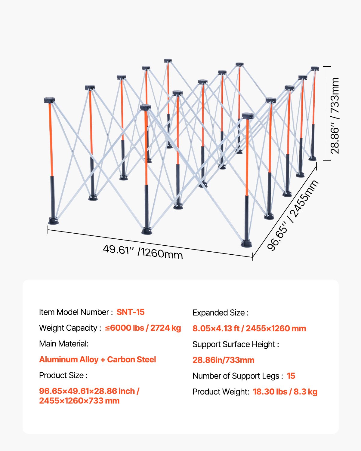 Bärbart hopfällbart arbetsställ, 2455 x 1260 mm hopfällbar arbetsbänk, 2724 kg viktkapacitet, ingen montering. Hopfällbart arbetsställ med förvaringsväska, bordsskiva ingår ej, för garage, verkstad och utomhusbruk.