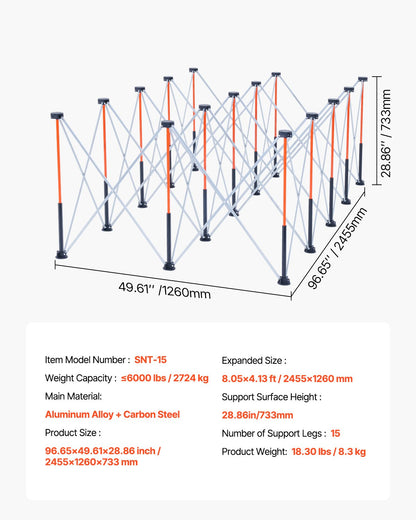 Bärbart hopfällbart arbetsställ, 2455 x 1260 mm hopfällbar arbetsbänk, 2724 kg viktkapacitet, ingen montering. Hopfällbart arbetsställ med förvaringsväska, bordsskiva ingår ej, för garage, verkstad och utomhusbruk.