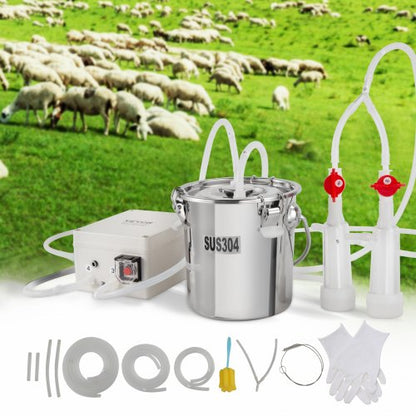 Goat Milking Machine, 3 L 304 Stainless Steel Bucket, Electric Automatic Pulsation Vacuum Milker, Portable Milker with Food-grade Silicone Cups and Tubes, Adjustable Suction for Sheep