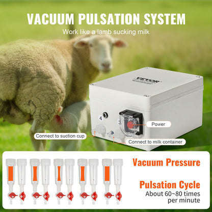Goat Milking Machine, 3 L 304 Stainless Steel Bucket, Electric Automatic Pulsation Vacuum Milker, Portable Milker with Food-grade Silicone Cups and Tubes, Adjustable Suction for Sheep