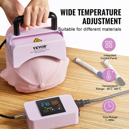 Hat Press Machine, Mini Hat Heat Press for Caps with Integrated Control Panel, Cap Heat Press Machine with 5.9x3.15 inch Curved Heating Plate, Safety Base, and Glove, Automatic Shut-Off, Purple