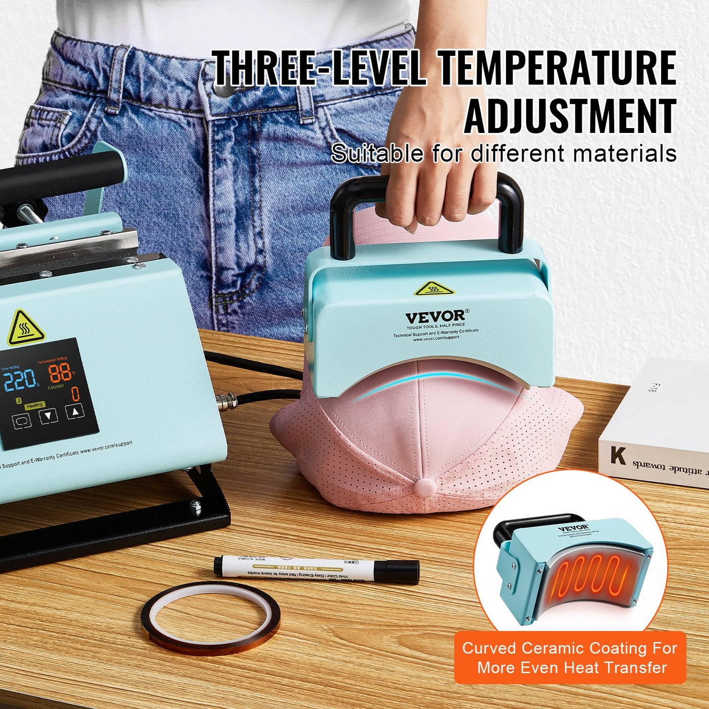 2-i-1 värmepress för tumlare och hattar, minivärmepress för hattar och mössor, tumlarvärmepress för 11-30oz sublimeringstumlare och muggar, temperatur- och tidskontroll, grön