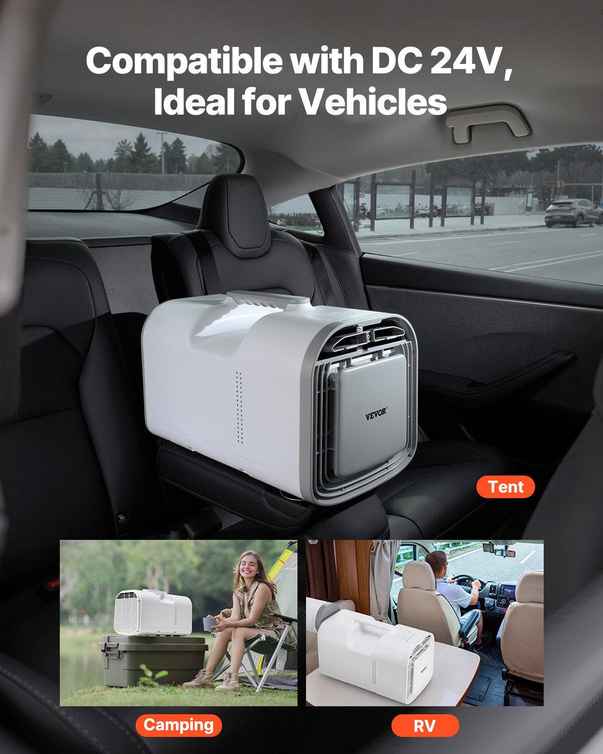 Portable Air Conditioner, 4250 BTU 3-Speed Air Conditioning Unit with 24H Timer, Air Portable AC Adjustable from 16-32℃, Compatible with AC/DC, for Outdoor Tent Camping, RVs or Home Use, White