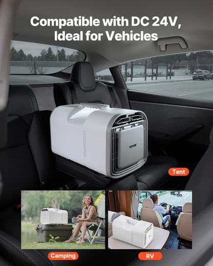 Portable Air Conditioner, 4250 BTU 3-Speed Air Conditioning Unit with 24H Timer, Air Portable AC Adjustable from 16-32℃, Compatible with AC/DC, for Outdoor Tent Camping, RVs or Home Use, White