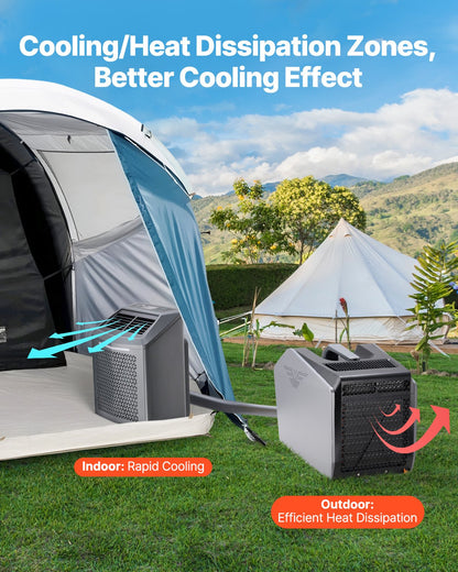 Portable Air Conditioner, 5000 BTU 3-Speed Air Conditioning Unit with 24H Timer, Air Portable AC Adjustable from 16-32℃, Compatible with AC/DC for Outdoor Tent Camping, RVs or Home Use, Grey