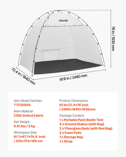 Portable Paint Booth Tent, 2330 x 1720 x 1900mm Painting Tent Station, Spray Shelter with Built-in Floor & Mesh Screen, Large Space, Oxford Spray Painting Tents for Cupboard, Chairs, Tables