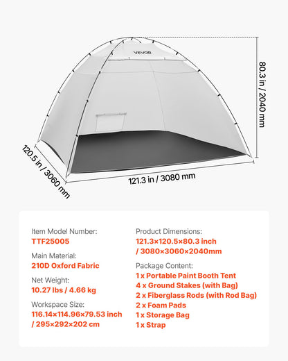 Portable Paint Booth Tent, 2950 x 2920 x 2020mm Painting Tent Station, Spray Shelter with Built-in Floor & Mesh Screen, Large Space, Oxford Spray Painting Tents for Cupboard, Chairs, Tables