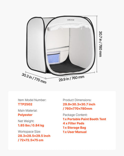 Portable Paint Booth Tent,720 x 725 x 750mm Pop-Up Portable Spray Paint Tent with Mesh Door, Spray Painting Tents for Cabinets, Chairs, Models, Tables, Pop-Up Design, Efficient Airflow