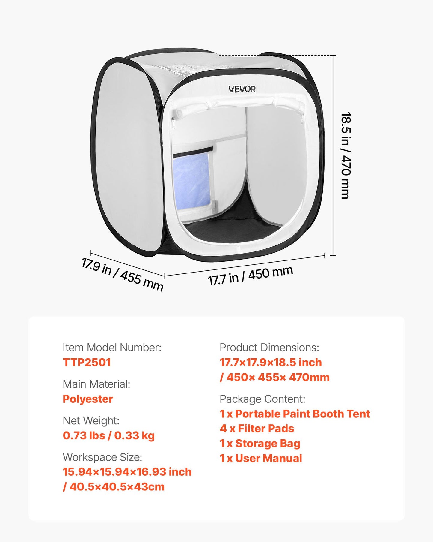 Bärbart målarbåststält, 405 x 405 x 430 mm, uppfällbart bärbart sprayfärgstält med nätdörr, spraymålningstält för små modeller, skulpturer, fotoramar, uppfällbar design, vattentålig