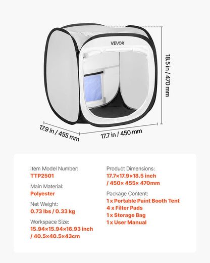 Bärbart målarbåststält, 405 x 405 x 430 mm, uppfällbart bärbart sprayfärgstält med nätdörr, spraymålningstält för små modeller, skulpturer, fotoramar, uppfällbar design, vattentålig