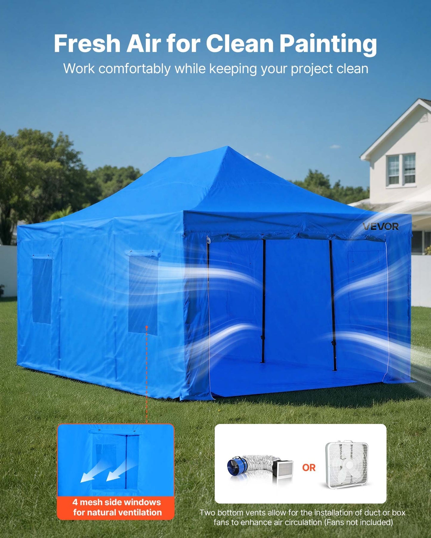 Portable Paint Booth Tent, 5870 x 3980 x 1780mm Portable Garage Spray Tent, Waterproof Spray Booth with Foldable Frame Design & 4 Mesh Side Windows for Auto Parts, Furniture, Car Painting