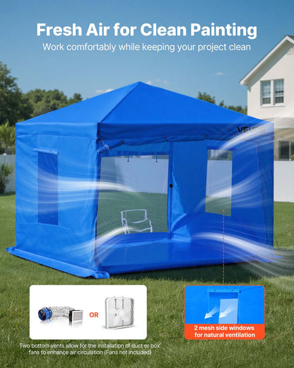 Portable Paint Booth Tent, 2930 x 2930 x 1810mm Portable Garage Spray Tent, Waterproof Spray Booth with Foldable Frame Design & 2 Mesh Side Windows for Auto Parts, Furniture, Motorcycle