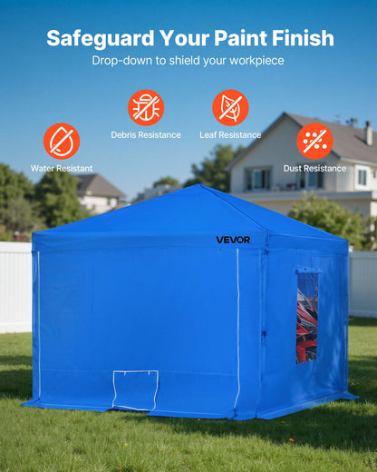 Portable Paint Booth Tent, 2930 x 2930 x 1810mm Portable Garage Spray Tent, Waterproof Spray Booth with Foldable Frame Design & 2 Mesh Side Windows for Auto Parts, Furniture, Motorcycle