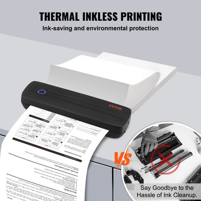 Portable Printer - 2600mAh Battery, 203 DPI, Bluetooth Inkless Mobile Printer for A4, A5 & 8.5" x 11" Thermal Paper, Compatible with iOS, Android & Laptop, Ideal for Travel, Office & Home Use
