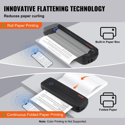 Bärbar skrivare - 2600mAh batteri, 203 DPI, Bluetooth bläckfri mobil skrivare för A4, A5 och 8,5" x 11" termopapper, kompatibel med iOS, Android och bärbar dator, perfekt för resor, kontor och hemmabruk
