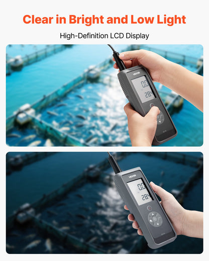 Mätare för löst syre, mätområde 0,0–20,0 mg/L, bärbart testkit för löst syre med 4 m elektrodkabel, membranset och bärväska, förvaring av dataset, DO-mätare för dammar