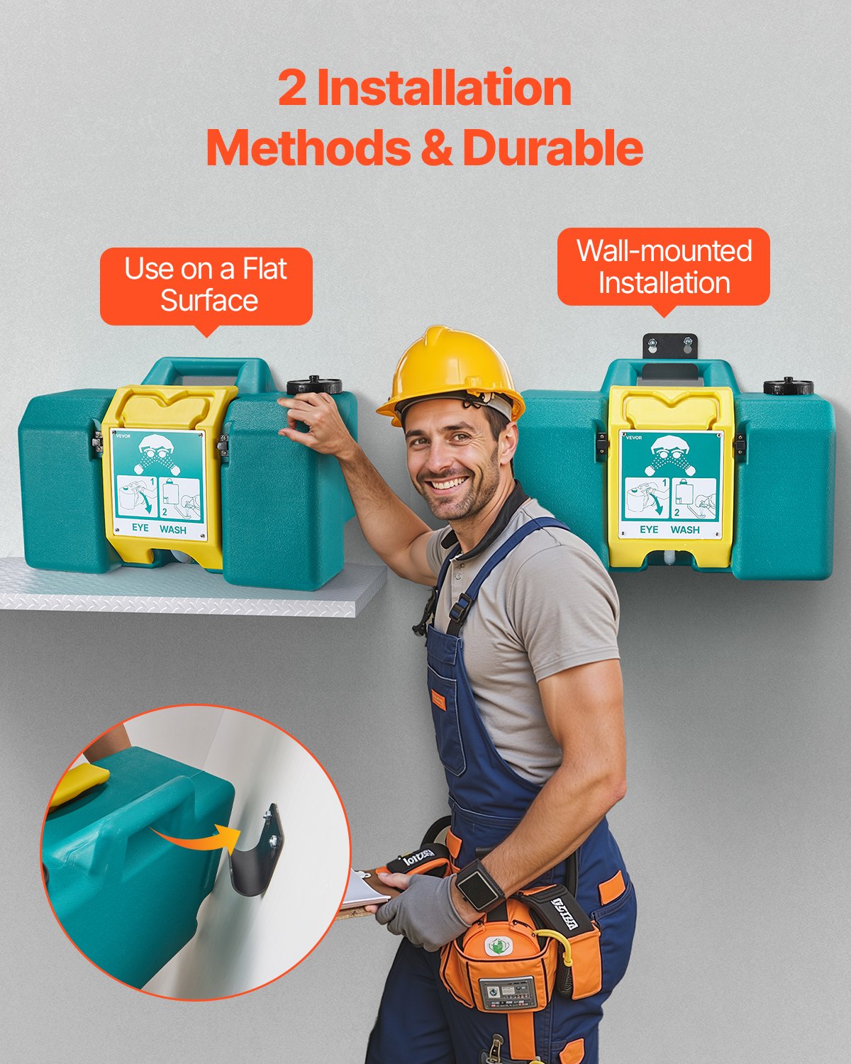 Portable Eye Wash Station 30L/8 Gal, OSHA-Approved Eyewash Station Wall-Mounted/On Flat Surface, Emergency Eye Wash Unit with 2 Sprays, First Aid Eyewash Units for Schools, Labs, Factories, Green