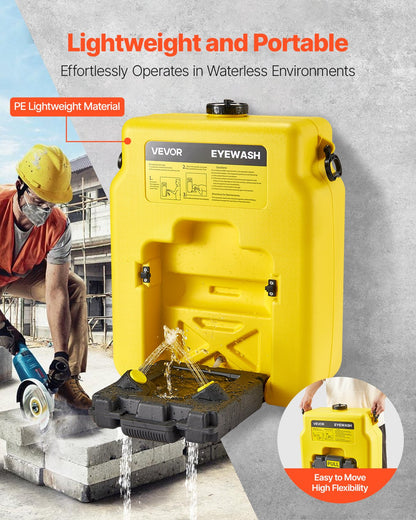 Bärbar ögonspolningsstation 53 l/14 gal, OSHA-godkänd ögonspolningsstation väggmonterad/på plan yta, ögonspolningsenhet för nödsituationer med 2 sprayningar, ögonspolningsenheter för första hjälpen för skolor, laboratorier, fabriker, gul