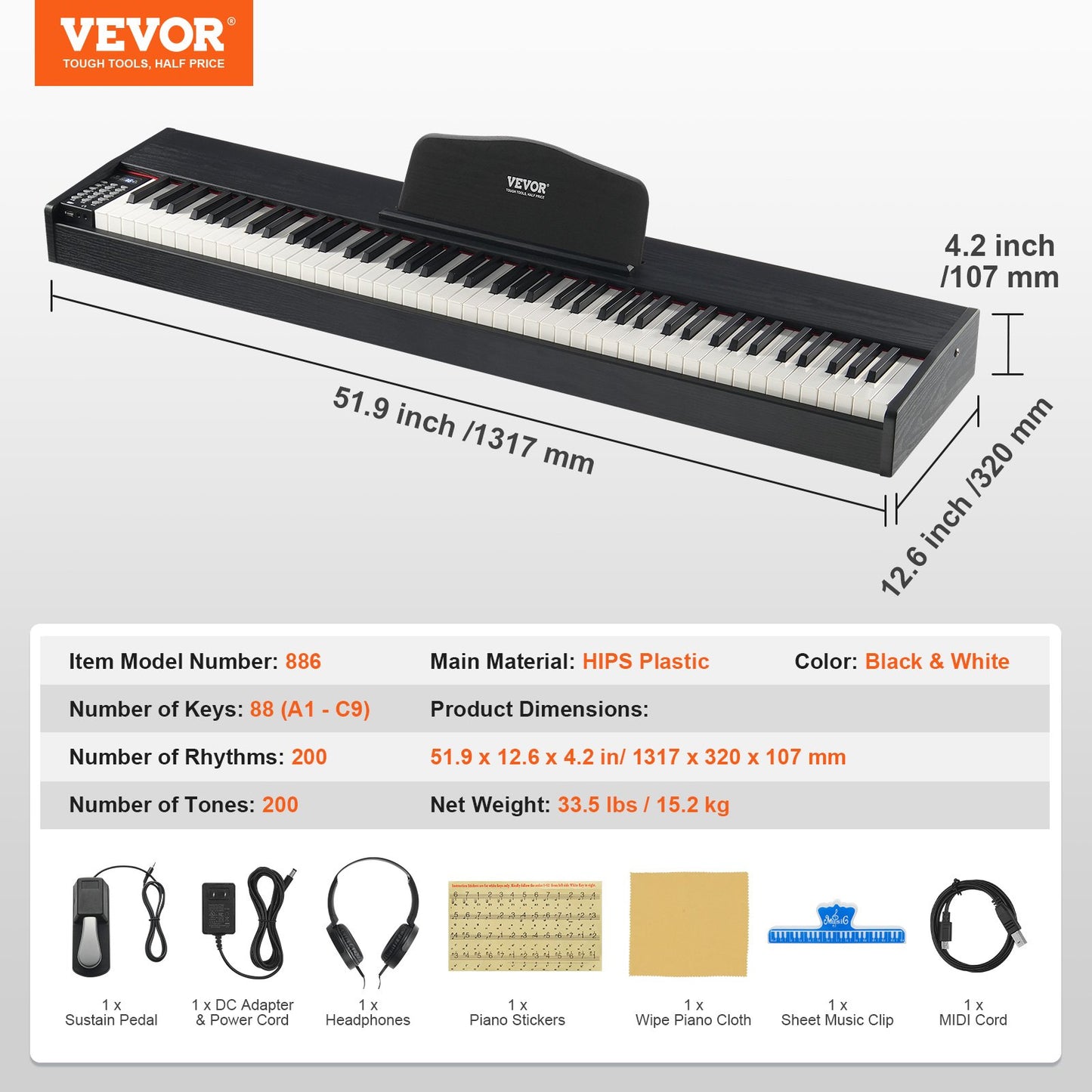 Weighted Digital Piano, 88 Key Fully Weighted Keys, Electric Piano Dual Keyboard & Speakers with Sustain Pedal Headphone 200 Tones & Rhythms, Support Bluetooth/USB/MIDI, for Beginners Teachers