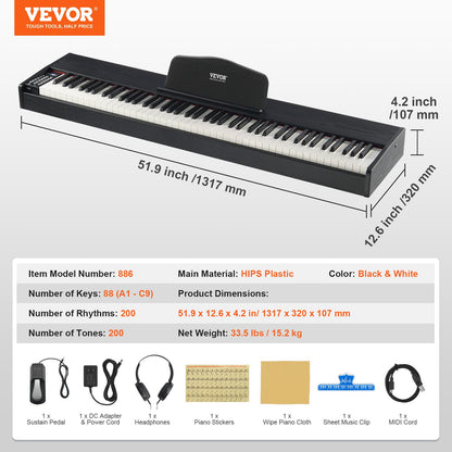 Weighted Digital Piano, 88 Key Fully Weighted Keys, Electric Piano Dual Keyboard & Speakers with Sustain Pedal Headphone 200 Tones & Rhythms, Support Bluetooth/USB/MIDI, for Beginners Teachers