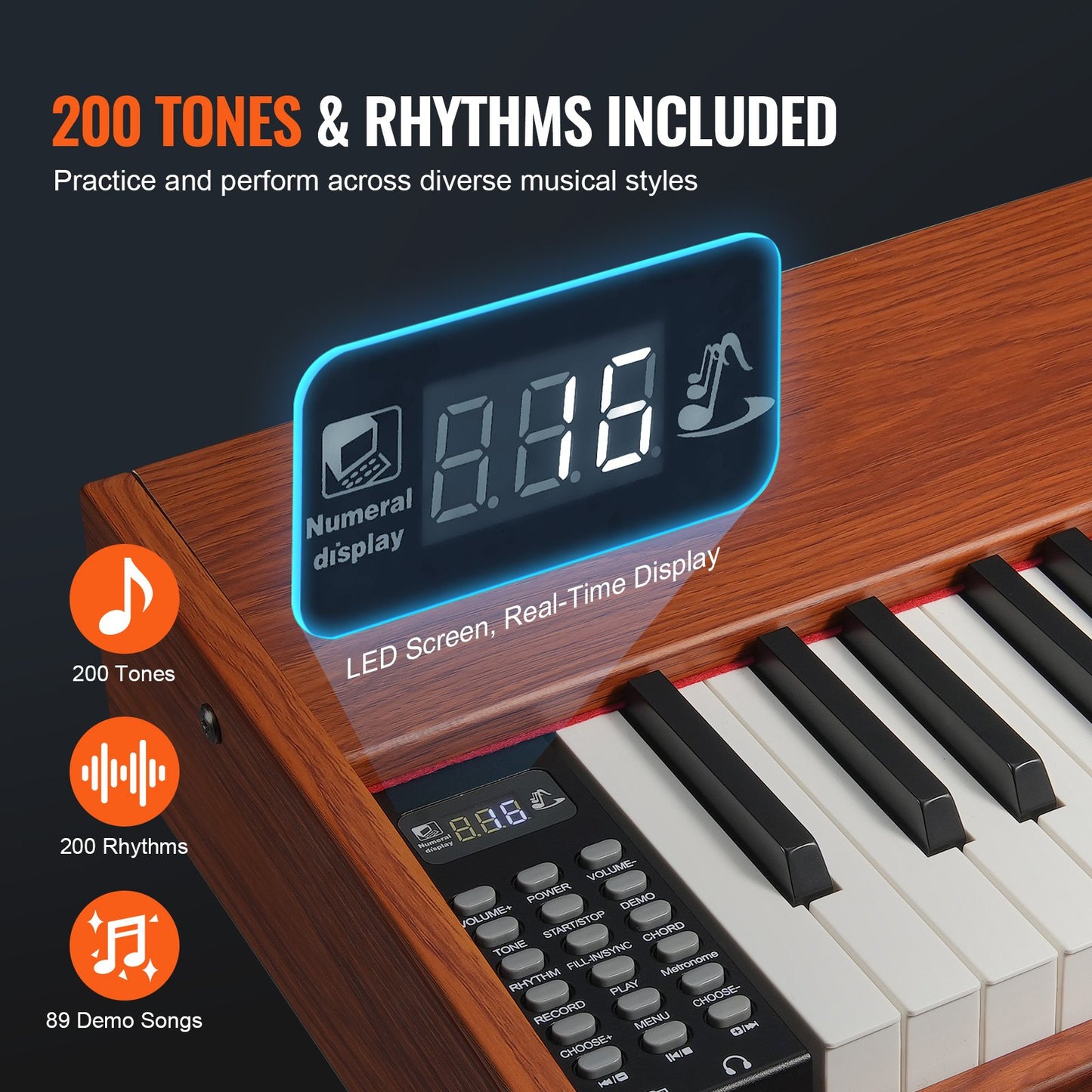 Weighted Digital Piano, 88 Key Fully Weighted Keys, Electric Piano Dual Keyboard & Speakers Four Legged Piano Stand with Headphone 200 Tones & Rhythms, Support Bluetooth/USB/MIDI, for Beginners