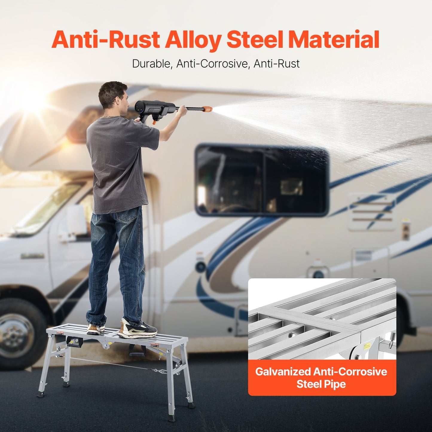 Work Platform, 3 Gear Adjustable Height, Folding Alloy Steel Step Ladder, Portable Scaffolding Platform, 400 lb Load Capacity, Non-Slip Rubber Feet, Drywall Painting Stool, for Cleaning &Washing