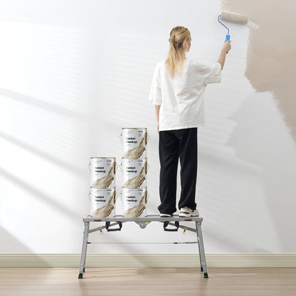 Work Platform, 3 Gear Adjustable Height, Folding Alloy Steel Step Ladder, Portable Scaffolding Platform, 400 lb Load Capacity, Non-Slip Rubber Feet, Drywall Painting Stool, for Cleaning &Washing